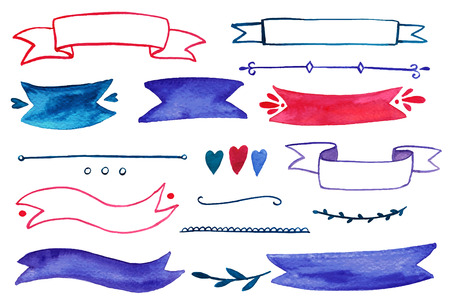 Set of watercolor ribbons and other decoration elements.のイラスト素材