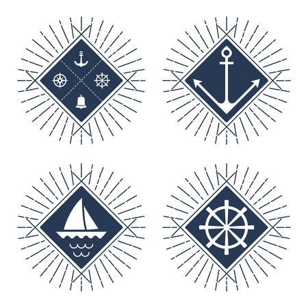 Set of nautical icons, badges and labelsのイラスト素材