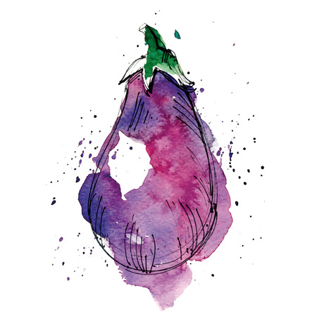 Watercolor illustration of eggplant.のイラスト素材