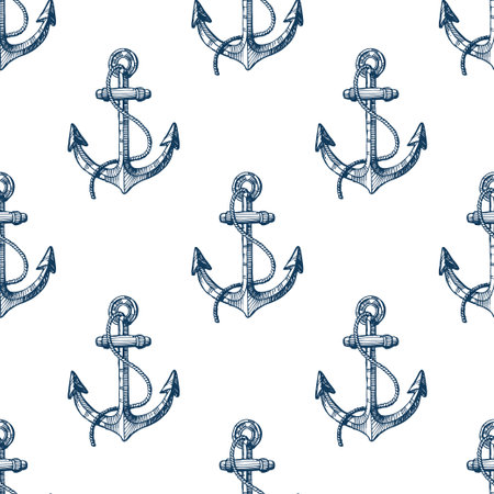 Seamless pattern with hand drawn anchorsのイラスト素材