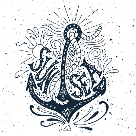 Hand drawn vintage label with an anchor on grunge backgroundのイラスト素材