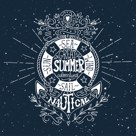 Vintage label with an anchor and life buoy on blackboardのイラスト素材