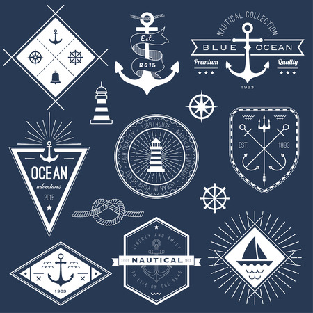 Set of nautical logos, badges and labels on blackboardのイラスト素材