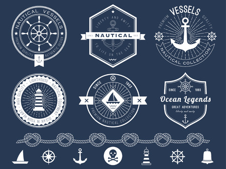 Set of nautical logos, badges and labels on blackboardのイラスト素材