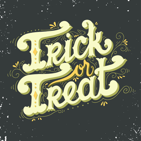 Trick or treat. Quote. Halloween poster with hand lettering and decoration elements on grunge background.のイラスト素材