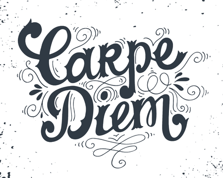 Carpe diem (lat. "seize the day"). Quote. Hand drawn vintage print with hand lettering. This illustration can be used as a print on t-shirts and bags or as a poster.のイラスト素材