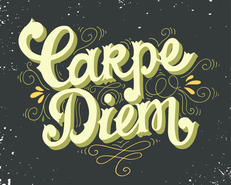 Carpe diem (lat. "seize the day"). Quote. Hand drawn vintage print with hand lettering. This illustration can be used as a print on t-shirts and bags or as a poster.のイラスト素材