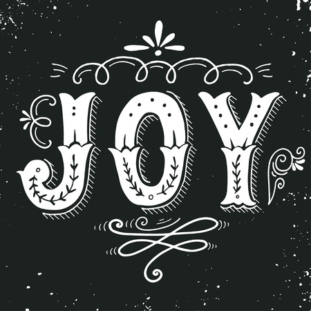 Joy. Merry Christmas retro poster with hand lettering and decoration elements. This illustration can be used as a greeting card, poster or print.のイラスト素材