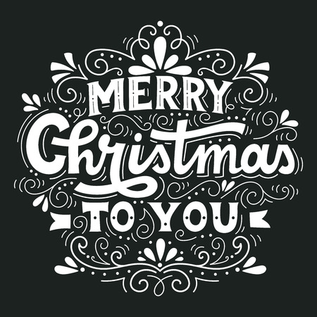 Merry Christmas to you. Hand drawn winter holiday image. Christmas lettering with decorative design elements. This illustration can be used as a greeting card, poster or print.のイラスト素材
