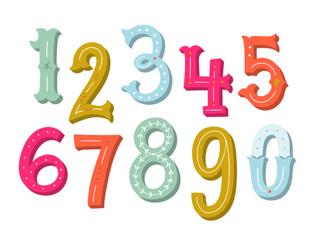 Hand drawn vintage numbers setのイラスト素材
