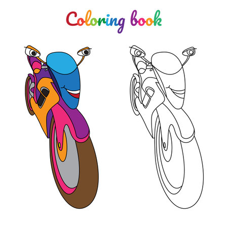 Coloring page for children with cartoon motorcycle characterのイラスト素材