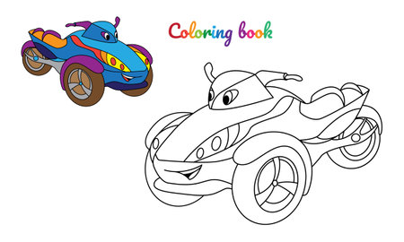 Coloring page for children with cartoon tricycle characterのイラスト素材