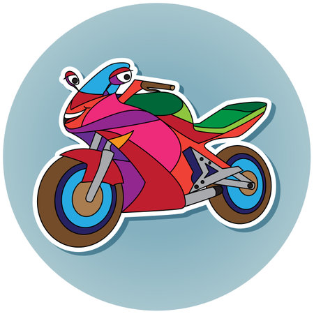 Comic motorbike character for children in cartoon styleのイラスト素材