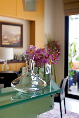 House living room with orchids の写真素材