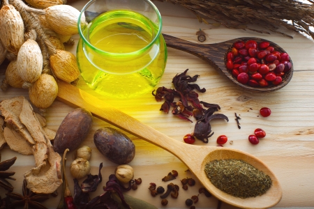 Dried spices assortment close-up の写真素材