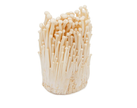 Bunch of enoki mushrooms isolated on white background