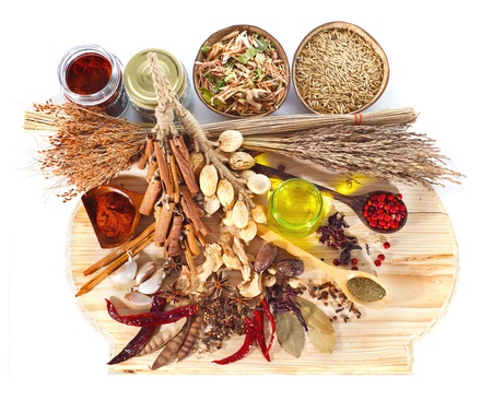 Spices assortment isolated on white background の写真素材