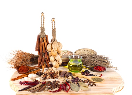 Spices assortment isolated on white background with copy space の写真素材