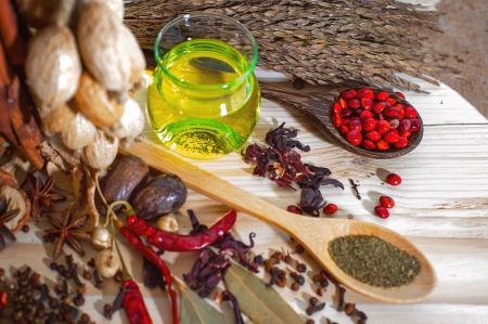 Dried spices assortment close-up の写真素材