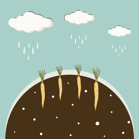 Clouds poured rain the ground with a carrot background blueのイラスト素材