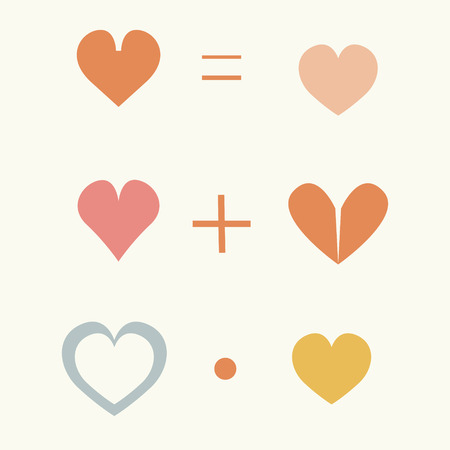 Set of cute elements drawn multicolored hearts, plus signのイラスト素材