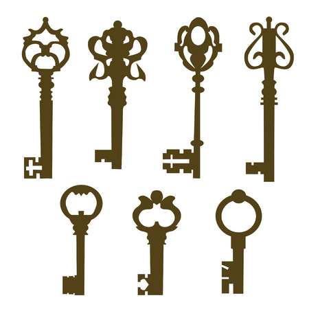 Set of vintage keys for doors brown color on a white backgroundのイラスト素材
