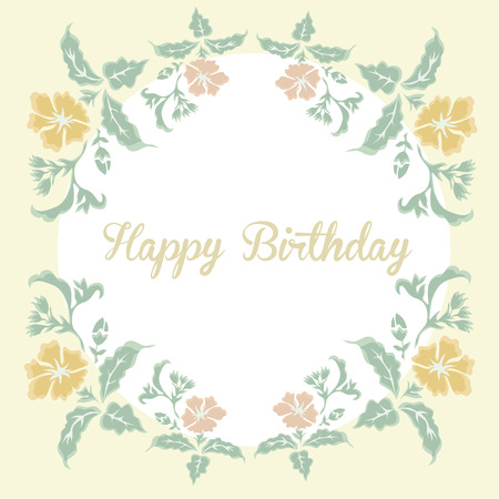 Vintage cute floral card with inscription happy birthdayのイラスト素材