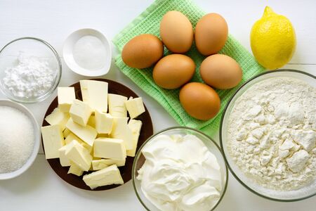 Step by step recipe of cheesecake. Ingredients for cooking.の写真素材