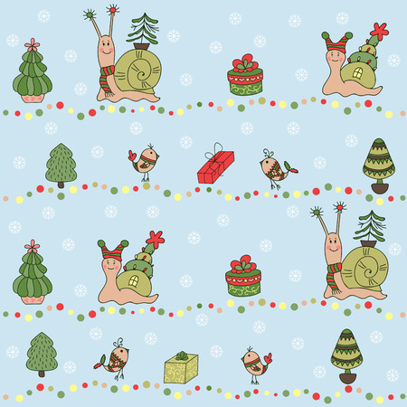 Seamless vector pattern with Christmas toys and gifts. Winter background, part of Christmas Toys collection. For wallpaper, scrapbooking, fabric prints, New Years and Christmas designs.のイラスト素材