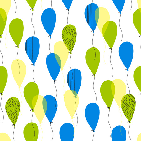 Abstract seamless pattern with balloons. Vector background in blue and green colors. Can be used for wallpaper, pattern fills, surface textures, scrapbooking, fabric prints.のイラスト素材