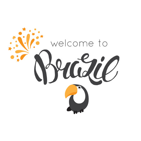 hand drawn Brazil lettering. For greeting cards, travel brochures, tags and labels, souvenir production, invitations, calendars and t-shirt print.のイラスト素材