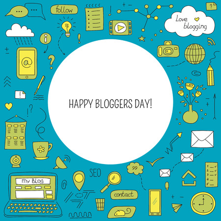 greeting card template with blogging and social media hand drawn elementsのイラスト素材