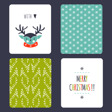 set of winter small card templates. Collection for Christmas and New Year holidays. For greeting cards, brochures, tags and labels, souvenirs, gifts decoration and sales design, scrapbooking.のイラスト素材