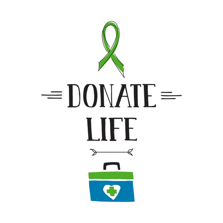 hand drawn lettering on clean white background. Donate Life Awareness. Organ transplantation, healthcare concept. For card, logo, badge, t-shirt print, poster, banner design.のイラスト素材