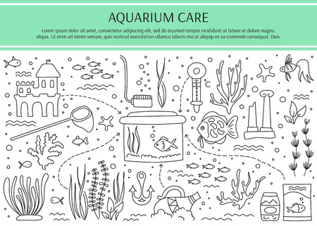Aquarium Care Horizontal Banner Template Fish And Decoration