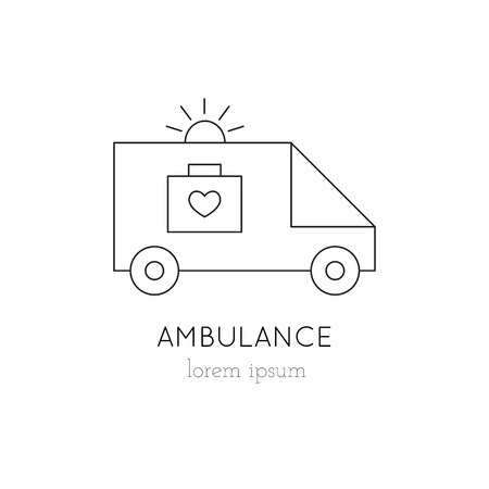 ambulance thin line icon, logo template illustration. Part of Organ Donation set. Black on white pictogram, healthcare medicine isolated symbol. Simple mono linear modern design.のイラスト素材