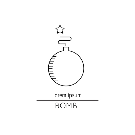 thin line bomb icon. Metaphor of anger, war and danger. Logo template illustration. Black on white isolated symbol. Simple mono linear modern design.のイラスト素材