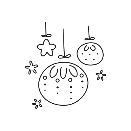 Hand drawn thin line icon, vector logo template illustration. Winter holiday decoration. New Year and Christmas isolated symbol. Black on white pictogram. Simple mono linear modern design.のイラスト素材