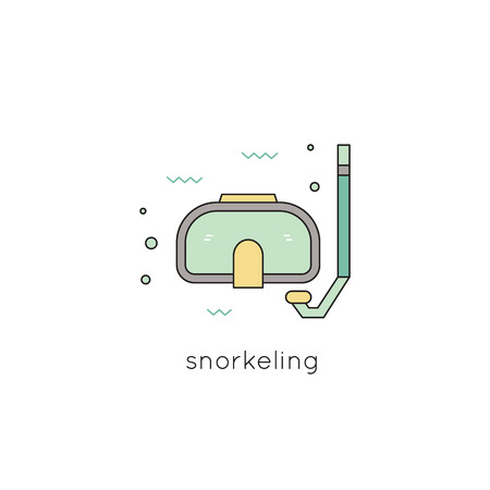 Snorkeling vector thin line icon, mask and snorkel. Colored isolated symbol. Logo template, element for travel agency products, tour brochure, excursion banner. Simple mono linear modern design.のイラスト素材