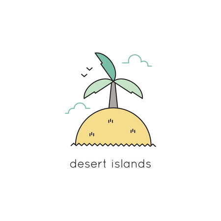 Desert island vector thin line icon. Colored isolated symbol. Logo template, element for travel agency products, tour brochure, excursion banner. Simple mono linear modern design.のイラスト素材
