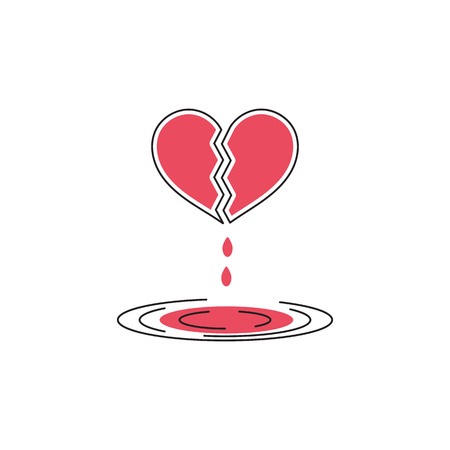 Vector thin line icon of broken bleeding heart on white backgroundのイラスト素材