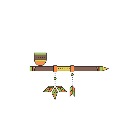 Tribal vector thin line icon, calumet, peace-pipe. Boho element, bohemian style. Logo template for accessories shop. Isolated illustration. Simple mono linear modern design.のイラスト素材