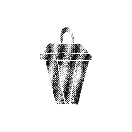 Vector textured lantern, stylized imprint on fabric. Black on white illustration, isolated element for holiday cards or stamp brushes creating. It will bring depth and vintage texture to any work.のイラスト素材