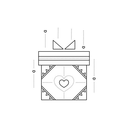 Vector thin line icon, romantic gift. Valentine's Day, feelings of romance and love. Black on white pictogram, isolated symbol. Simple mono linear modern design.のイラスト素材