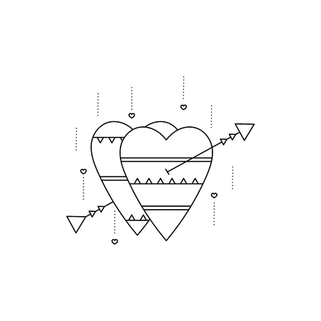 Vector thin line icon, hearts with arrow, logo template illustration. Black on white pictogram, human emotion isolated symbol. Simple mono linear modern design.のイラスト素材