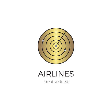 Vector thin line icon, airplane radar. icon template illustration for airline company, airport or travel agency. Isolated symbol. Simple mono linear modern design with golden foil.のイラスト素材