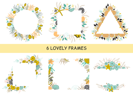 Set of seaweed frames vector illustrationのイラスト素材
