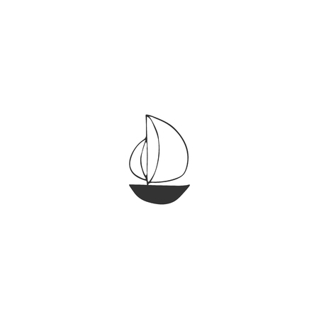 Vector hand drawn isolated element, a sailing ship. For badges, labels and branding business identity. Perfect for sea and ocean related company, for tourism or souvenirs.のイラスト素材