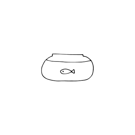 Vector hand drawn icon, fish tank. element for pets related business. Illustration for pet or zoo shop, veterinary clinic. Domestic animals. Black on white isolated symbol.のイラスト素材