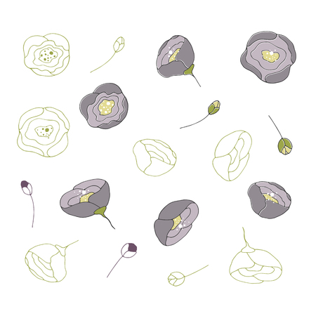 Hand drawn floral isolated objects, flowers. For greeting cards, weddings, stationery, surface design, scrapbooking. Cute hand drawn style. Part of a large floral collection.のイラスト素材